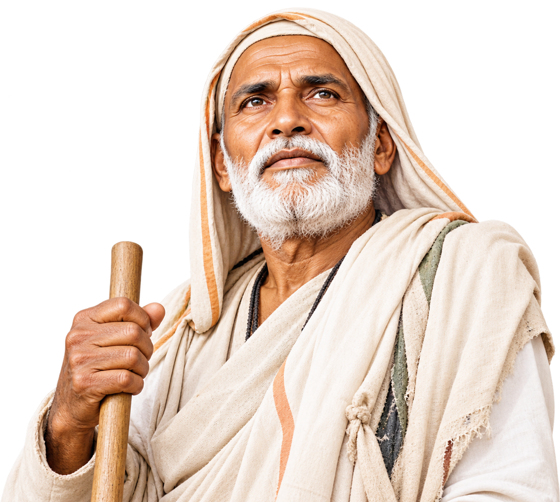 saintly elder with walking staff