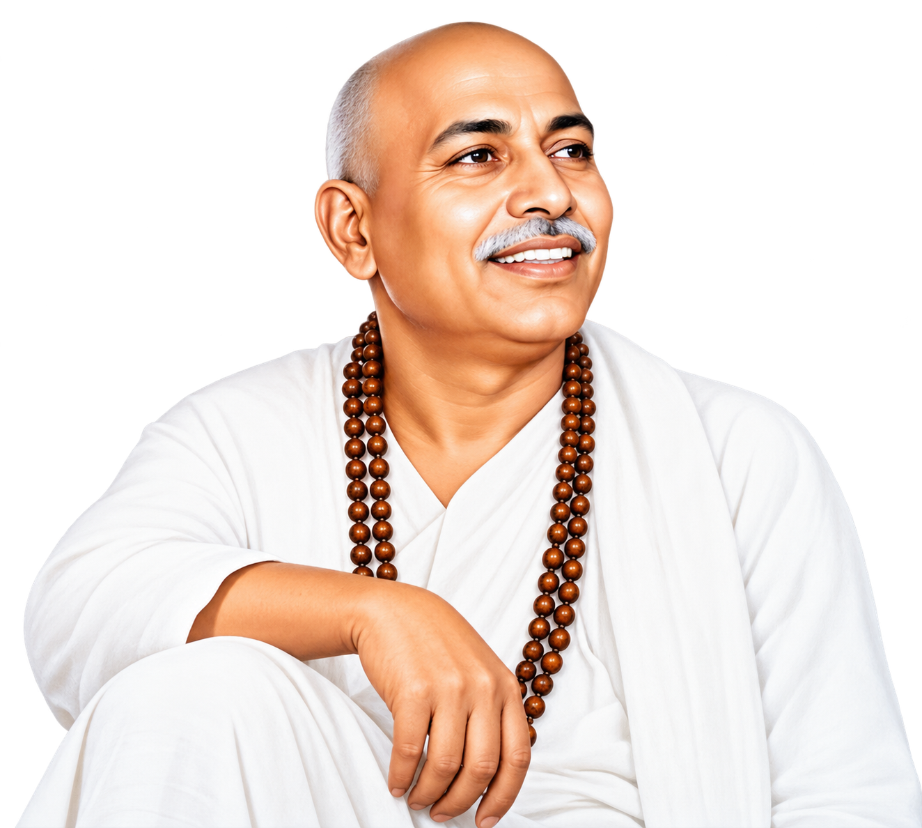 smiling indian saint with prayer beads